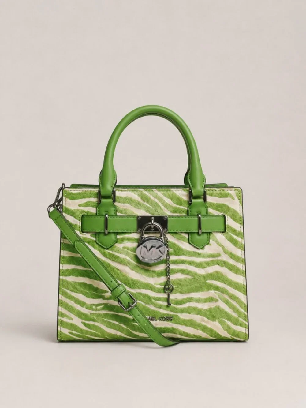 Michael Kors Hamilton Small Satchel Jungle Green Zebra Calf Hair NWT
